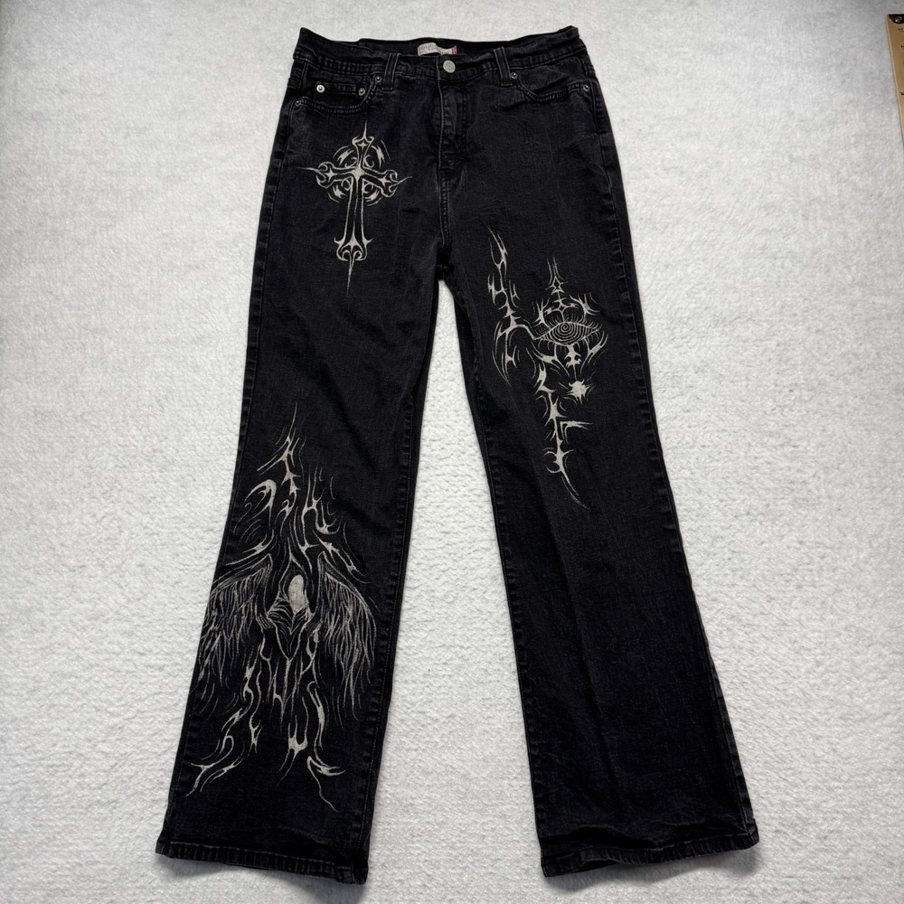 Levi's 512 Custom Bleached Black Denim Jeans Pants Women's Size 14‎ S